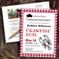 Red Plaid Photo Crawfish Boil GRAD Invitation 