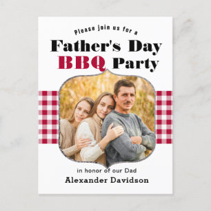 Red Plaid Photo Father's Day BBQ Invitation Postcard