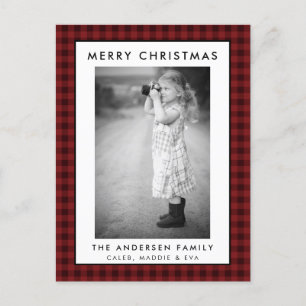 Red Plaid Photo Merry Christmas Card 