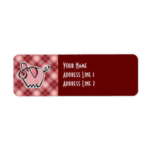 Red Plaid Pig Return Address Label