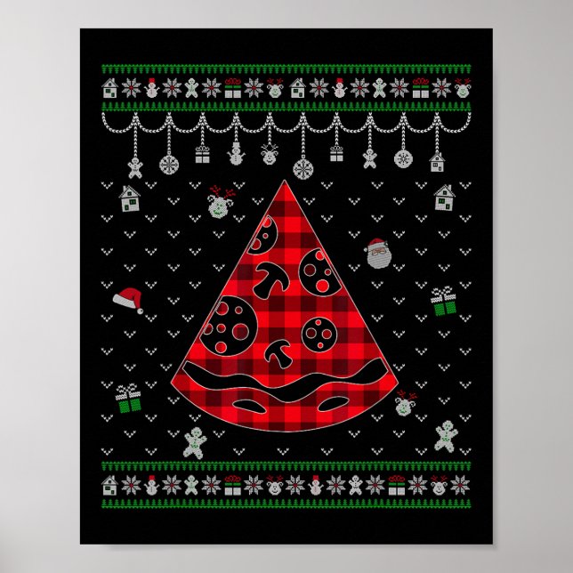 Red Plaid Pizza Lover Fun Ugly Christmas   Poster (Front)