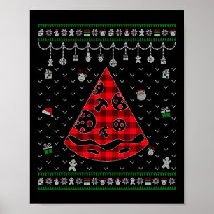 Red Plaid Pizza Lover Fun Ugly Christmas  Poster
