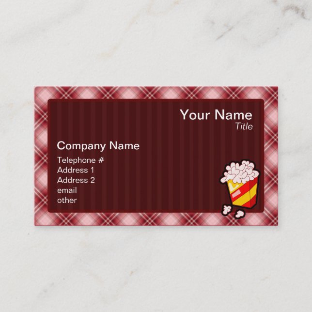 Red Plaid Popcorn Business Card (Front)