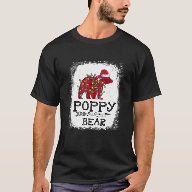 Red Plaid Poppy Bear Christmas Rainbow Pajama Matc T-Shirt (Front)