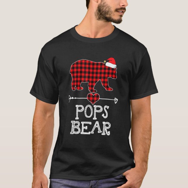 Red Plaid Pops Bear Matching Pajama Family T-Shirt (Front)