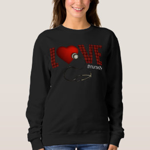 Red Plaid Printed Love Nurse Life Nursing Clinical Sweatshirt