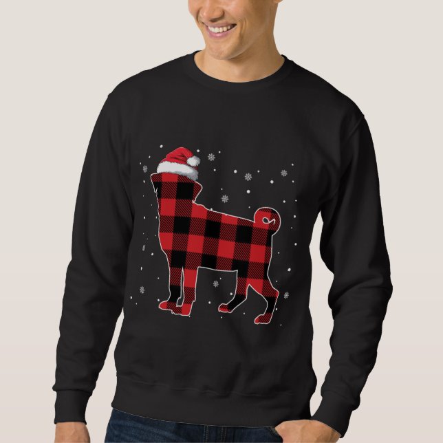 Red Plaid Pug Christmas Santa Hat Pajama Gift Dog  Sweatshirt (Front)