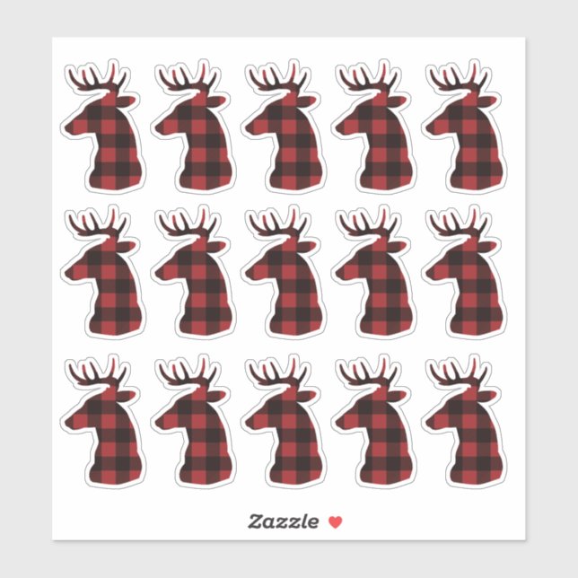 Red Plaid Reindeer 15-Pack Decal Stickers (Sheet)