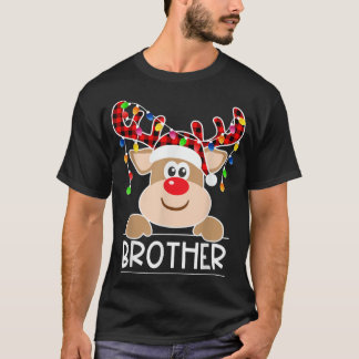 Red Plaid Reindeer Brother Christmas Light Christm T-Shirt