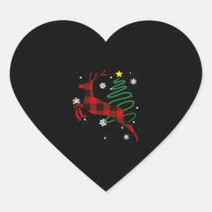 Red Plaid Reindeer Buffalo Deer Christmas Pajama Heart Sticker