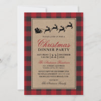 Red Plaid Reindeer Christmas Dinner Party Kraft
