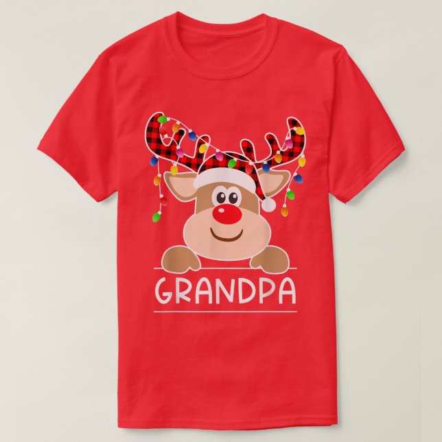 Red Plaid Reindeer Grandpa Christmas Light Christm T-Shirt (Design Front)