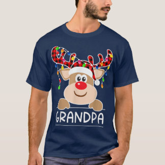 Red Plaid Reindeer Grandpa Christmas Light Christm T-Shirt