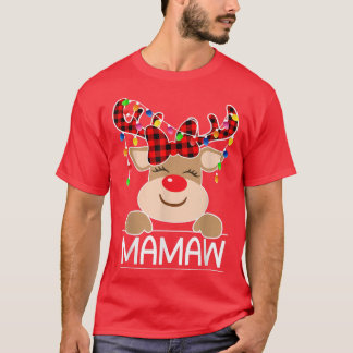 Red Plaid Reindeer Mamaw Christmas Light Christmas T-Shirt