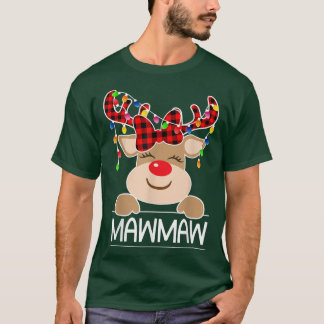 Red Plaid Reindeer Mawmaw Christmas Light Christma T-Shirt
