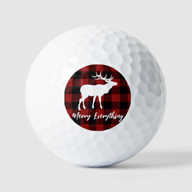 Red Plaid Reindeer Merry Everything Holiday     Golf Balls (Front)