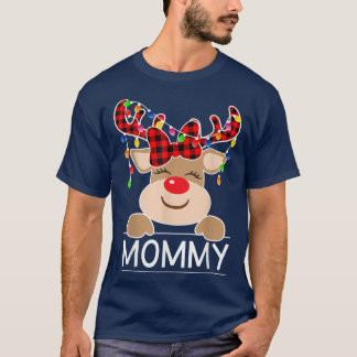 Red Plaid Reindeer Mummy Christmas Light Christmas T-Shirt