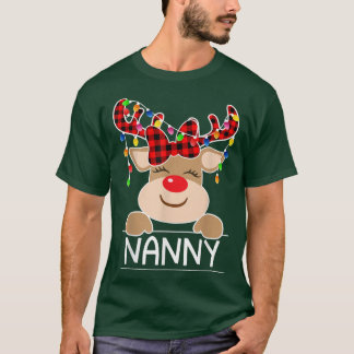 Red Plaid Reindeer Nanny Christmas Light Christmas T-Shirt