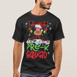 Red Plaid Reindeer Santa Hat Pre K Squad Teacher C T-Shirt