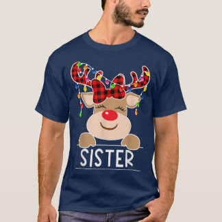Red Plaid Reindeer Sister Christmas Light Christma T-Shirt