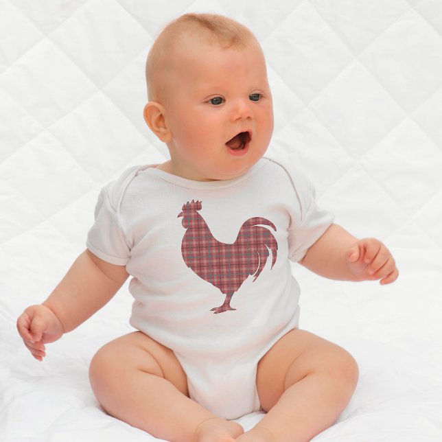 Red Plaid Rooster Baby Bodysuit (plaid red rooster
)
