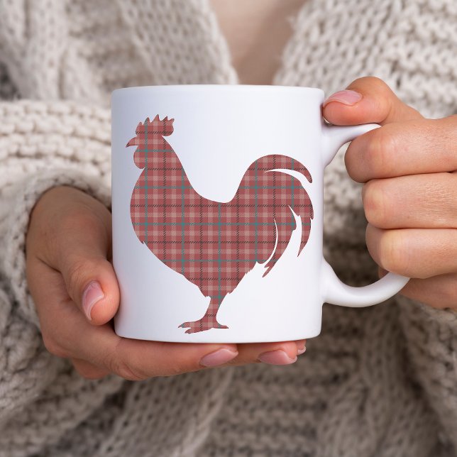 Red Plaid Rooster  Coffee Mug (red plaid rooster mug)
