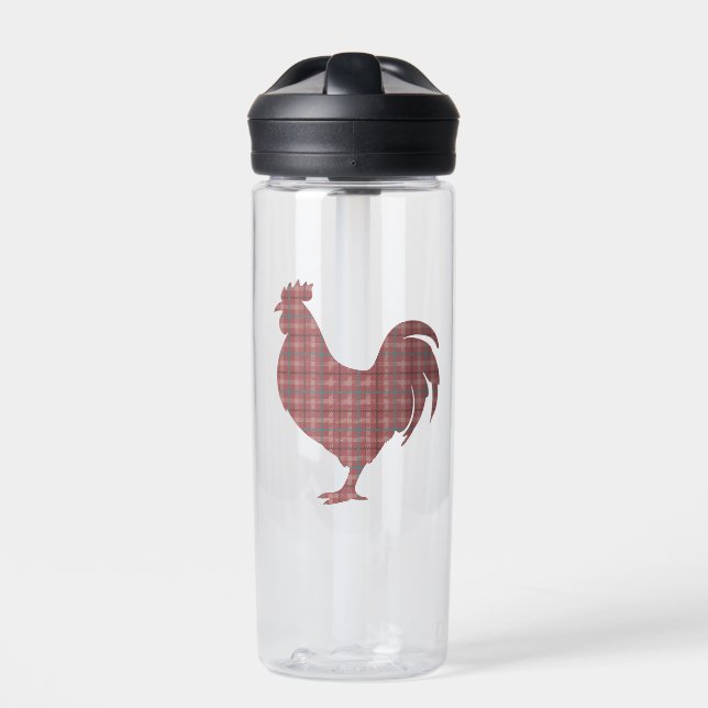 Red Plaid Rooster  Water Bottle (Front)