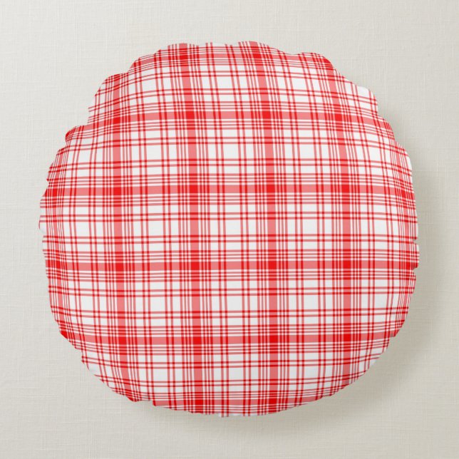 Red Plaid Round Cushion (Front)