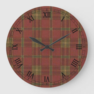 Red Plaid Round Roman Numerals Clock