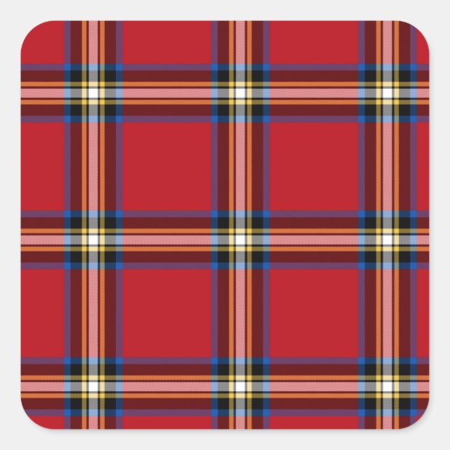 Red Plaid, Royal Stewart Tartan Square Sticker (Front)