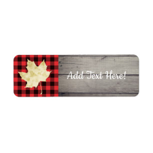Red Plaid Rustic Wood Maple Leaf Return Address Label