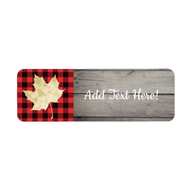 Red Plaid Rustic Wood Maple Leaf Return Address Label (Front)
