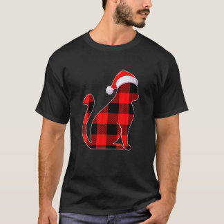Red Plaid Santa Christmas Cat Kitten Lover Cat Dad T-Shirt