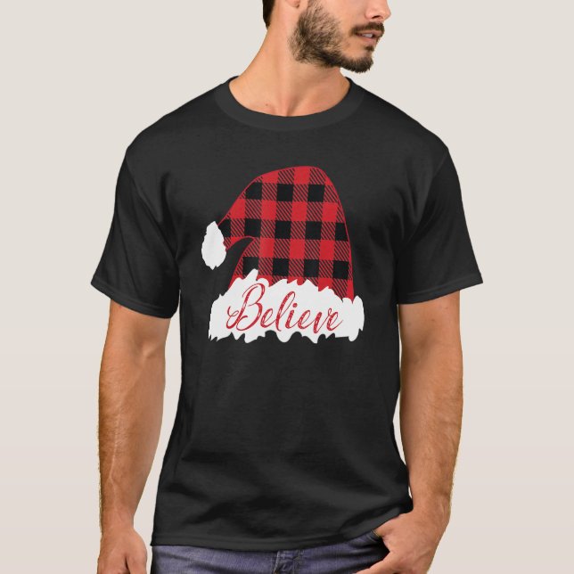 Red Plaid Santa Hat Merry Christmas Holiday Group  T-Shirt (Front)