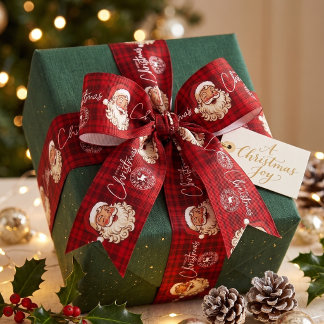 Red Plaid Santa North Pole Post Christmas Grosgrain Ribbon