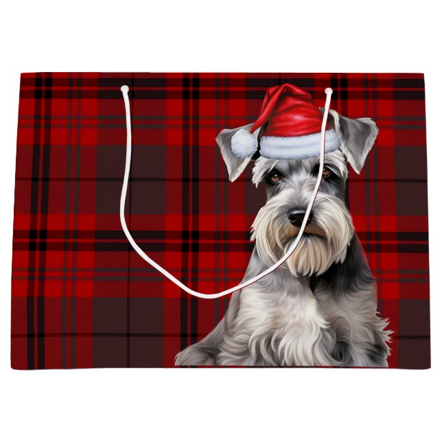 Red Plaid Schnauzer Dog Lover Holiday Large Gift Bag (Front)