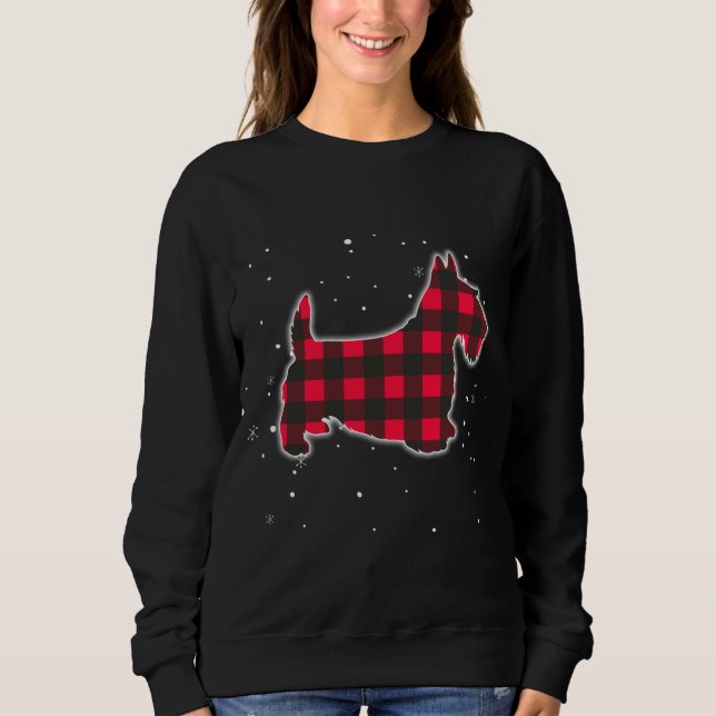 Red Plaid Scottie Christmas Matching Buffalo Famil Sweatshirt (Front)