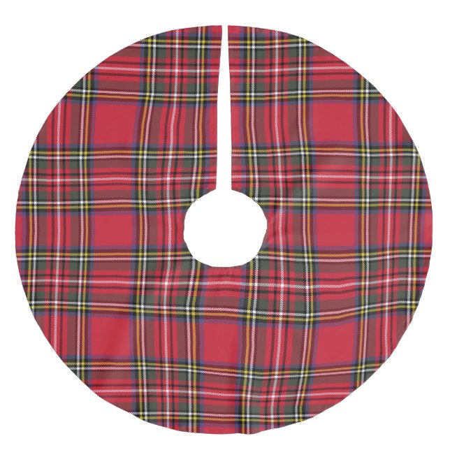 Red Plaid Scottish Tartan Holiday Brushed Polyester Tree Skirt (Front)