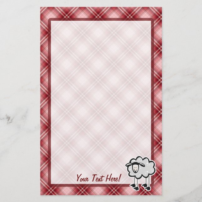 Red Plaid Sheep Stationery (Front)