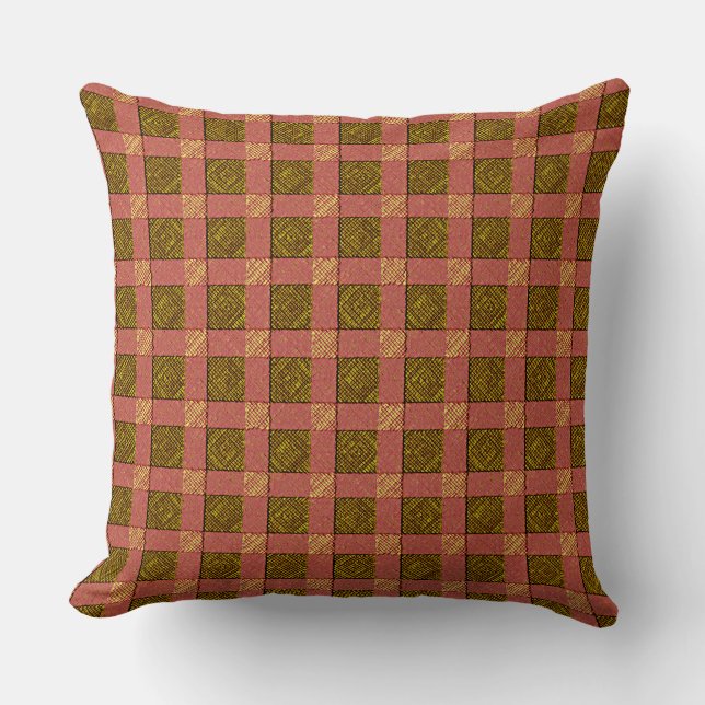 Red plaid similar to canvas strips on ochre rug cushion (Front)