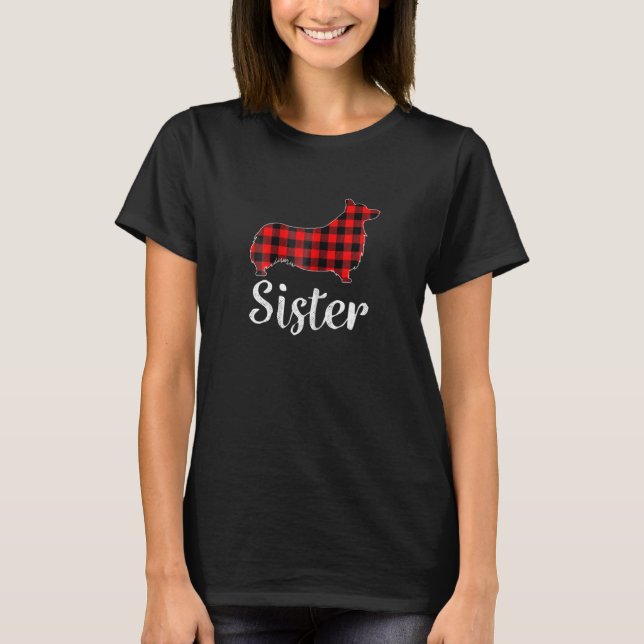 Red Plaid Sister Corgi Dog Matching Family Pajama T-Shirt (Front)