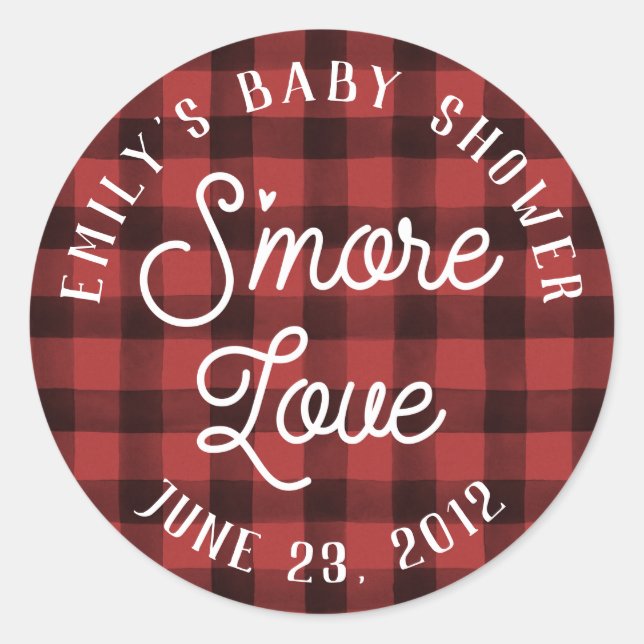 Red Plaid S'more Love Baby Shower Favour Sticker (Front)