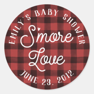 Red Plaid S'more Love Baby Shower Favour Sticker