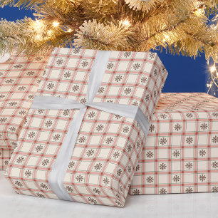 Red Plaid Snowflake Christmas Holiday Wrapping Paper