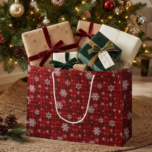 Red Plaid Snowflake Christmas Large Gift Bag