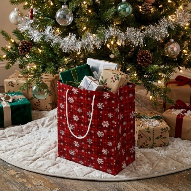 Red Plaid Snowflake Christmas Medium Gift Bag (Creator Uploaded)