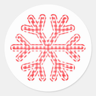 Red Plaid Snowflake Rustic Country Christmas Classic Round Sticker