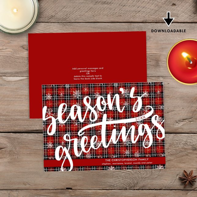 Red Plaid Snowflake SEASONS GREETINGS Holiday Card (Creator Uploaded)