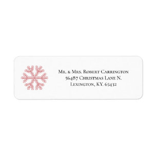 Red Plaid Snowflake Typography Return Address Label