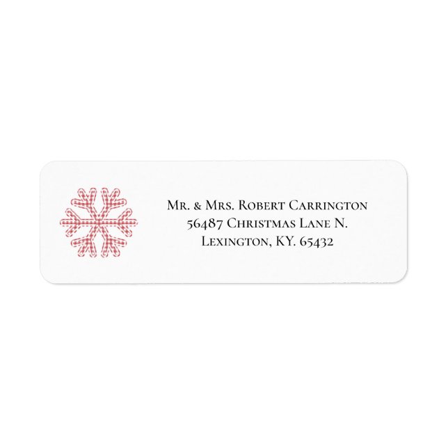 Red Plaid Snowflake Typography Return Address Label (Front)